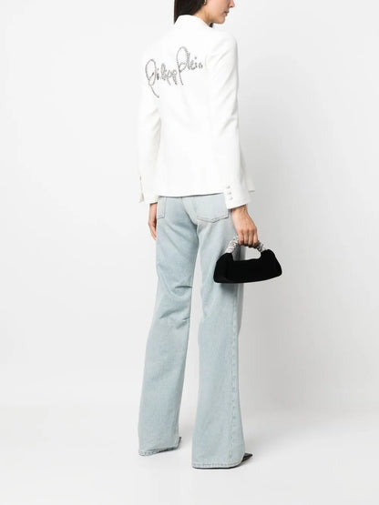Rhinestone-Logo Single-Breasted Blazer