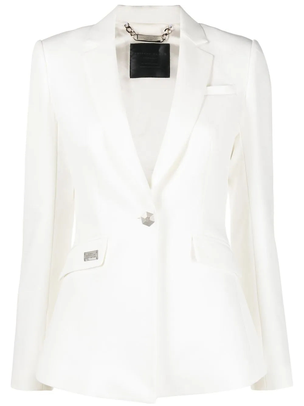 Rhinestone-Logo Single-Breasted Blazer