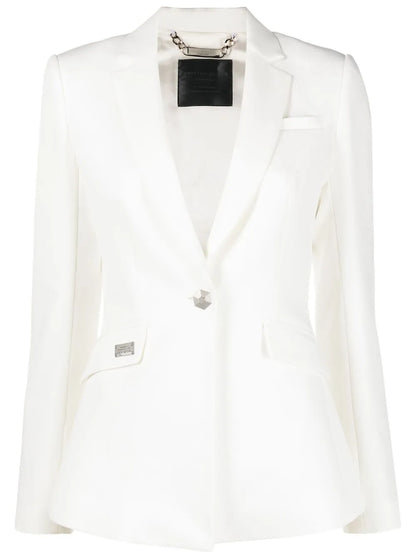 Rhinestone-Logo Single-Breasted Blazer