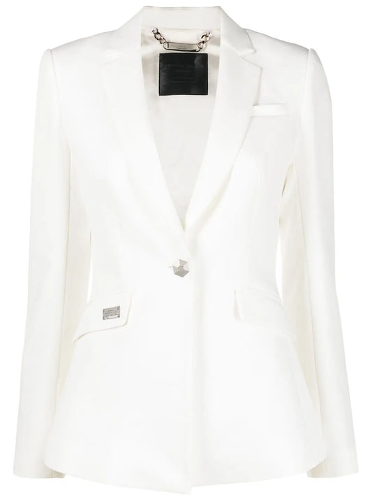 Rhinestone-Logo Single-Breasted Blazer