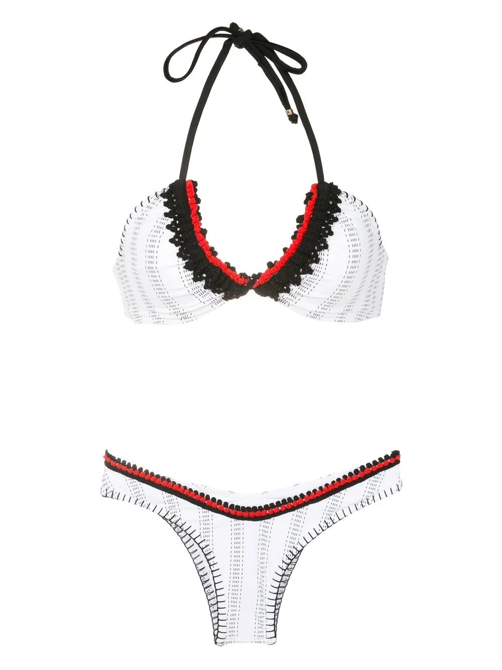 Striped Crochet-Trim Bikini Set