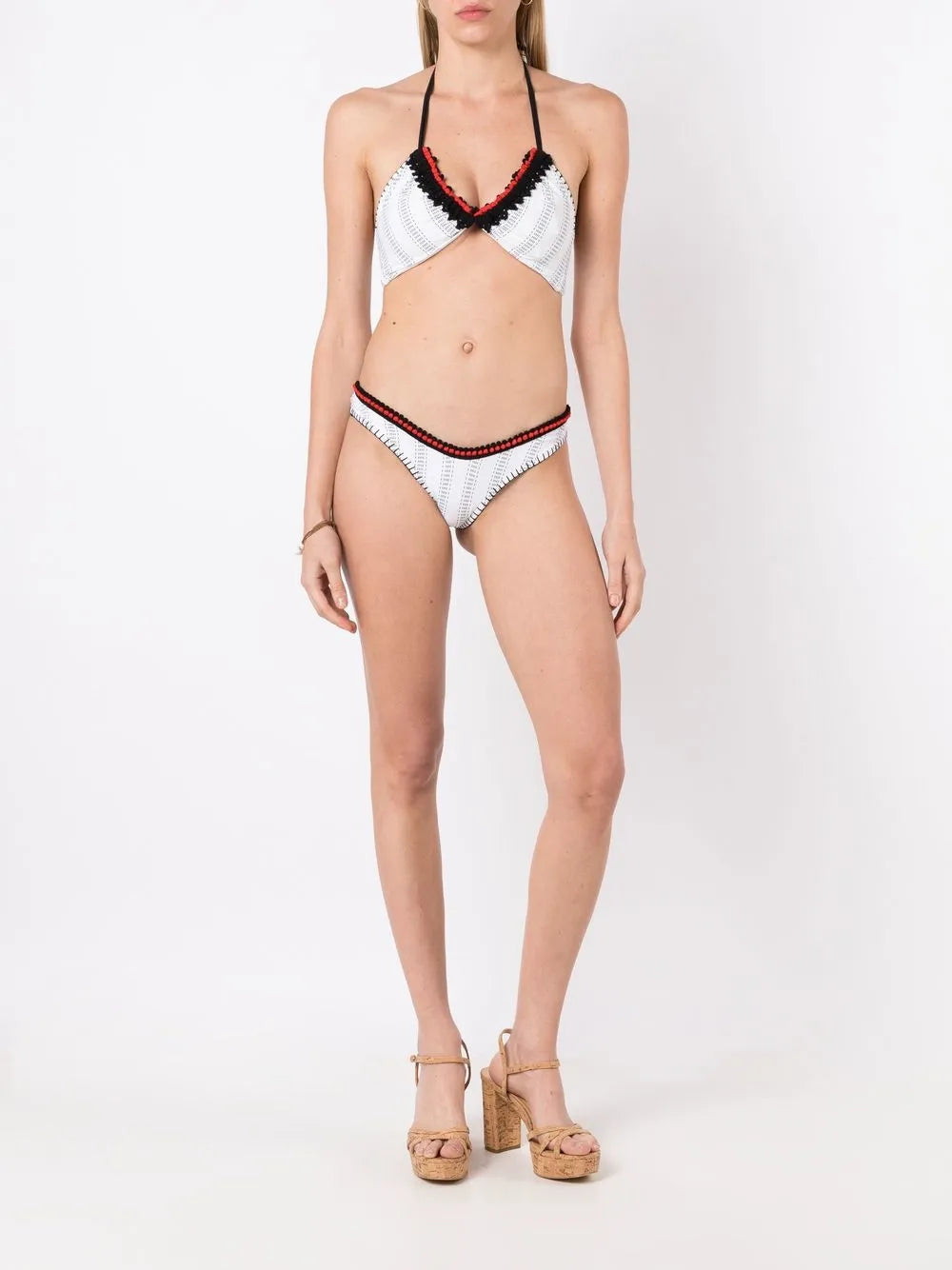 Striped Crochet-Trim Bikini Set