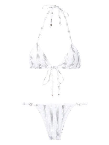 Stripe-Print Triangle Bikini Set