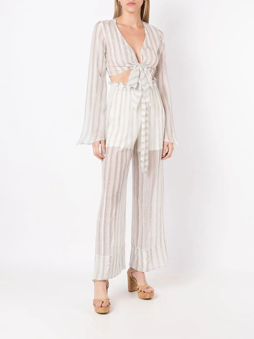 Stripe-Print Tie-Waist Palazzo Pants