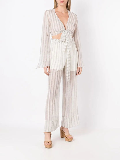 Stripe-Print Tie-Waist Palazzo Pants