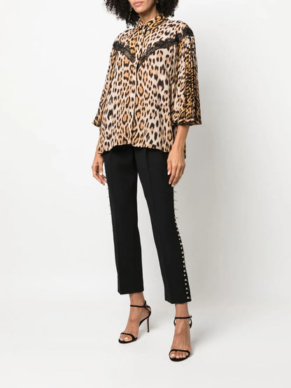 Lace-Detailed Leopard-Print Shirt