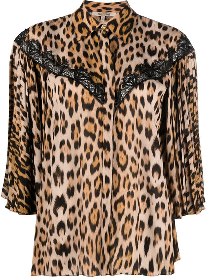 Lace-Detailed Leopard-Print Shirt