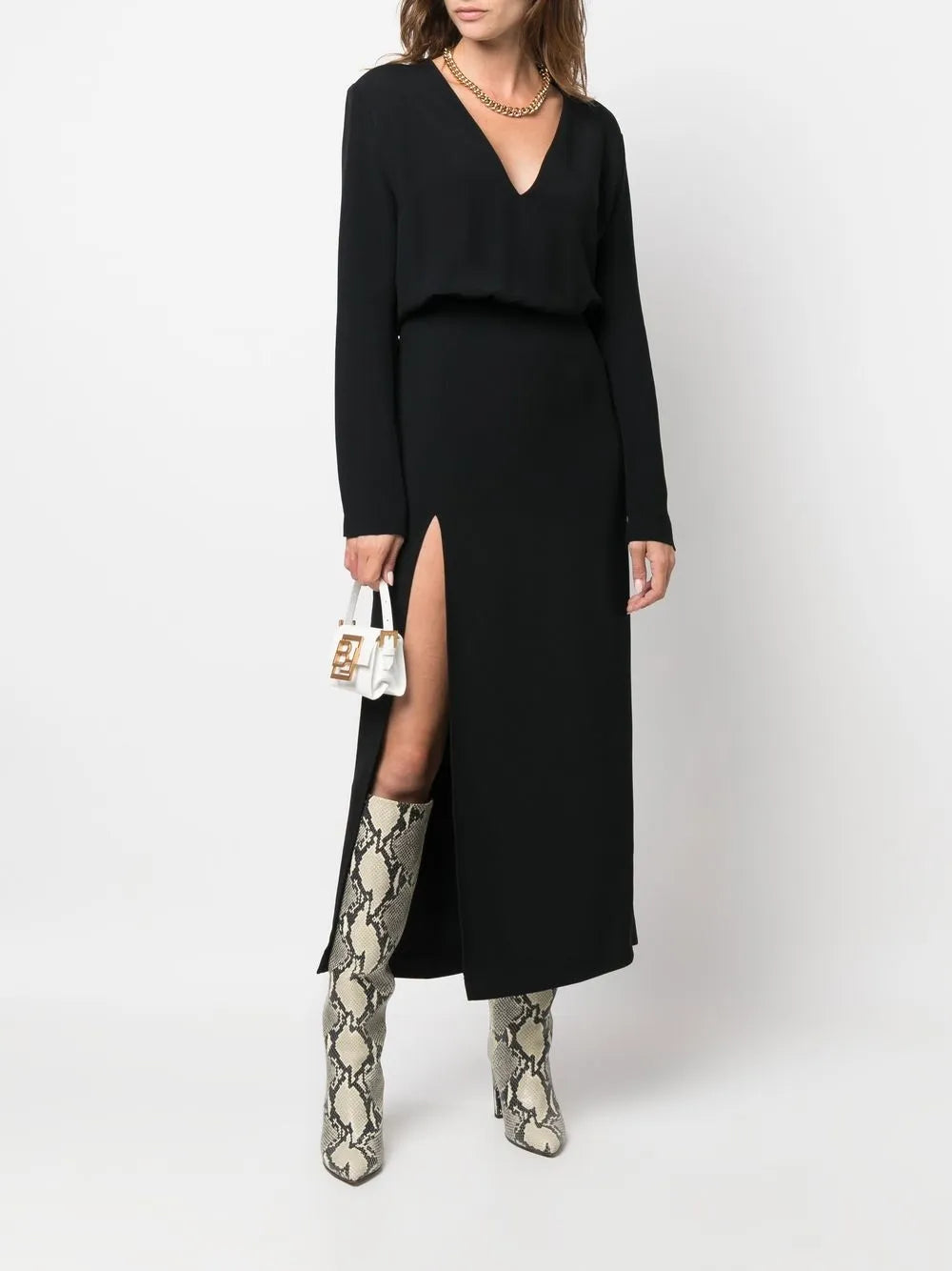 Slit-Detail V-Neck Dress