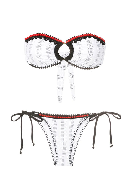 Stripe-Print Crochet-Trim Bikini