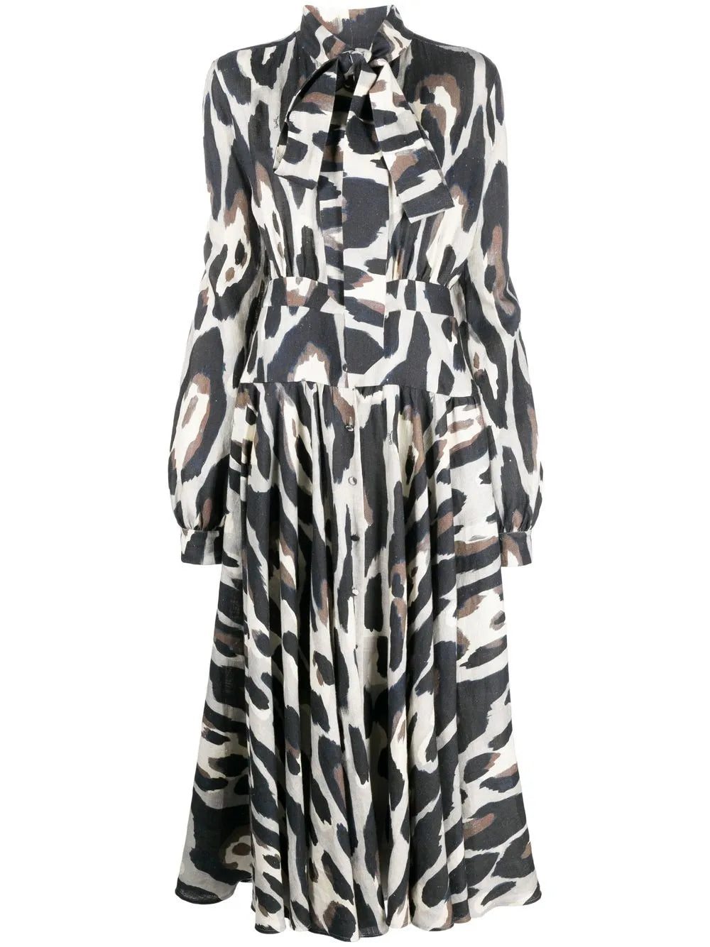 Animal-Print Linen Midi Dress