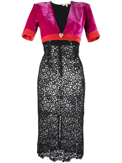 Short-Sleeved Panelled Midi Dress