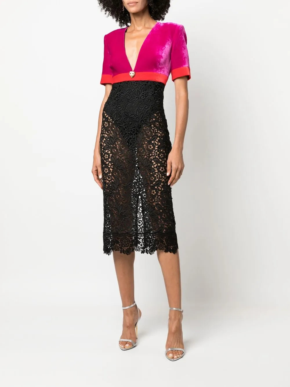 Short-Sleeved Panelled Midi Dress