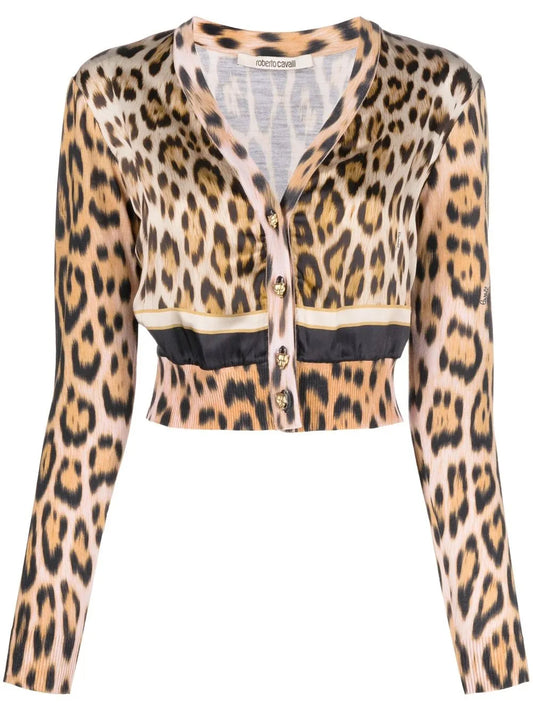 Leopard-Print Cropped Cardigan