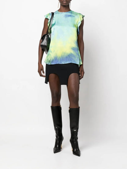 Ruffle-Sleeve Tie-Dye Blouse