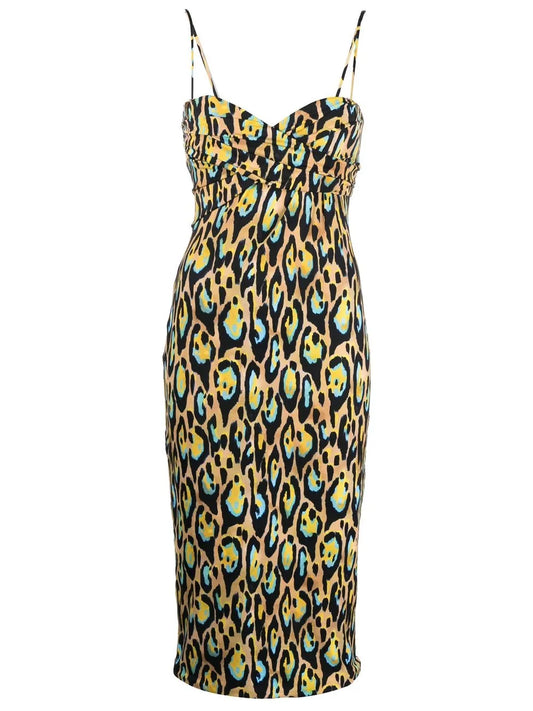Leopard Print Sleeveless Midi Dress