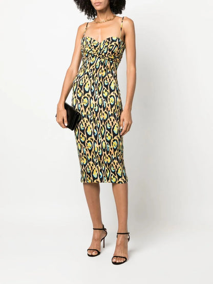 Leopard Print Sleeveless Midi Dress
