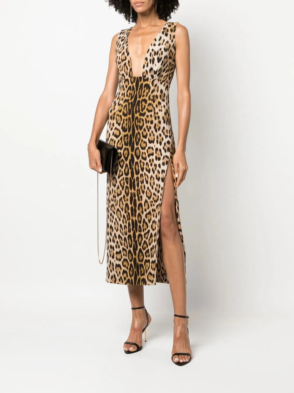 Leopard-Print Plunge Midi Dress