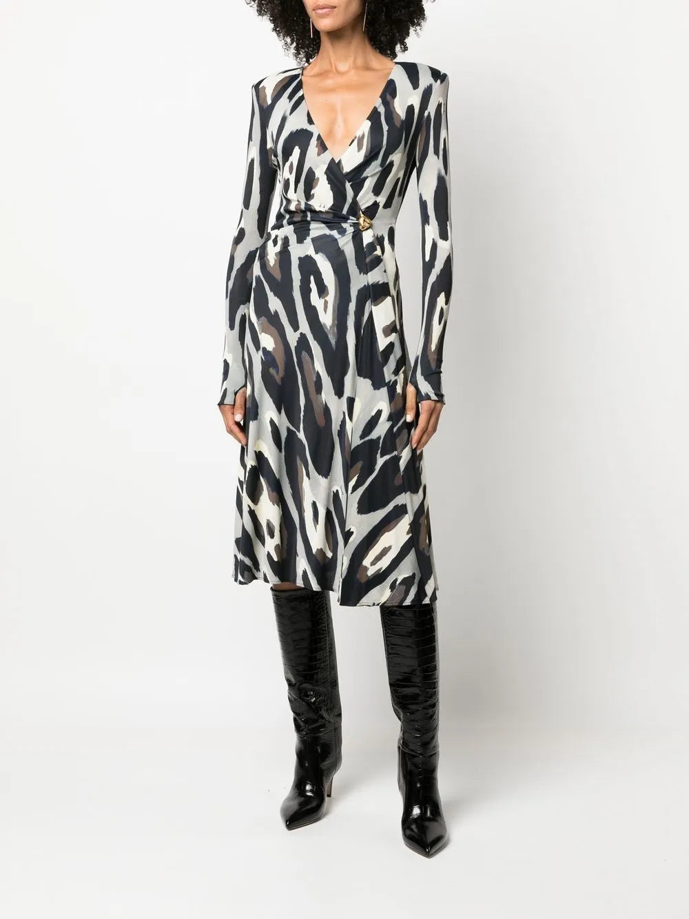 Animal-Print Wrap Midi Dress