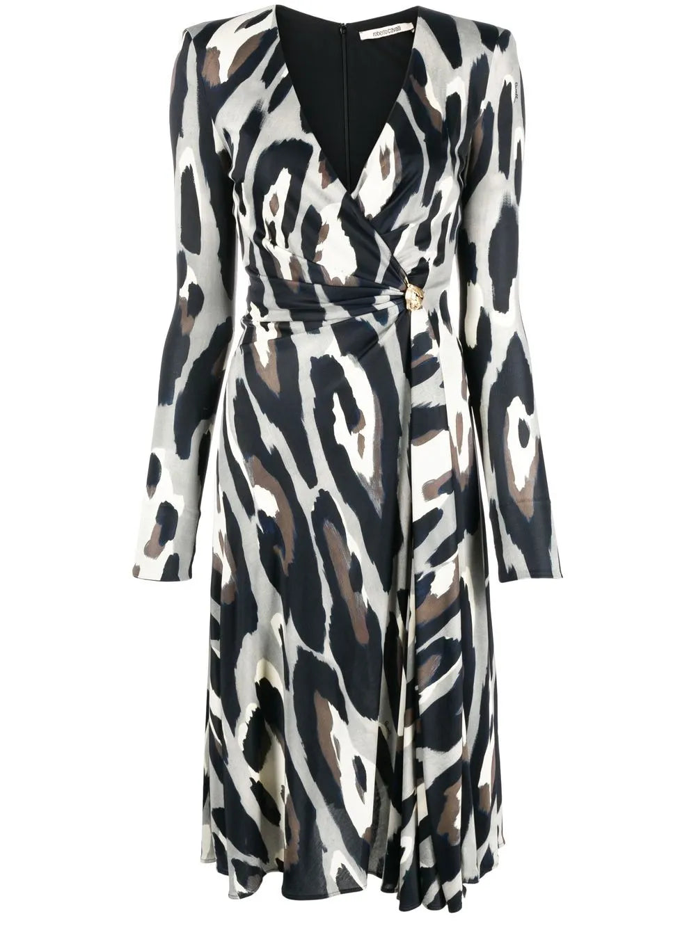 Animal-Print Wrap Midi Dress