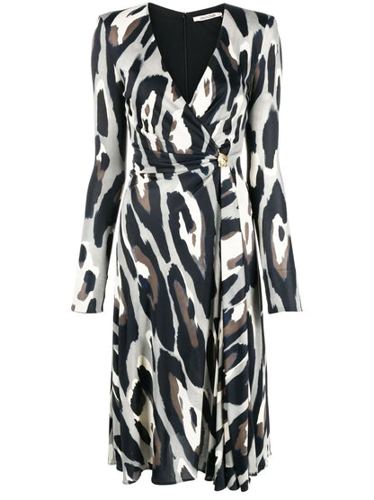Animal-Print Wrap Midi Dress