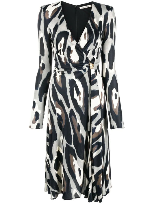 Animal-Print Wrap Midi Dress
