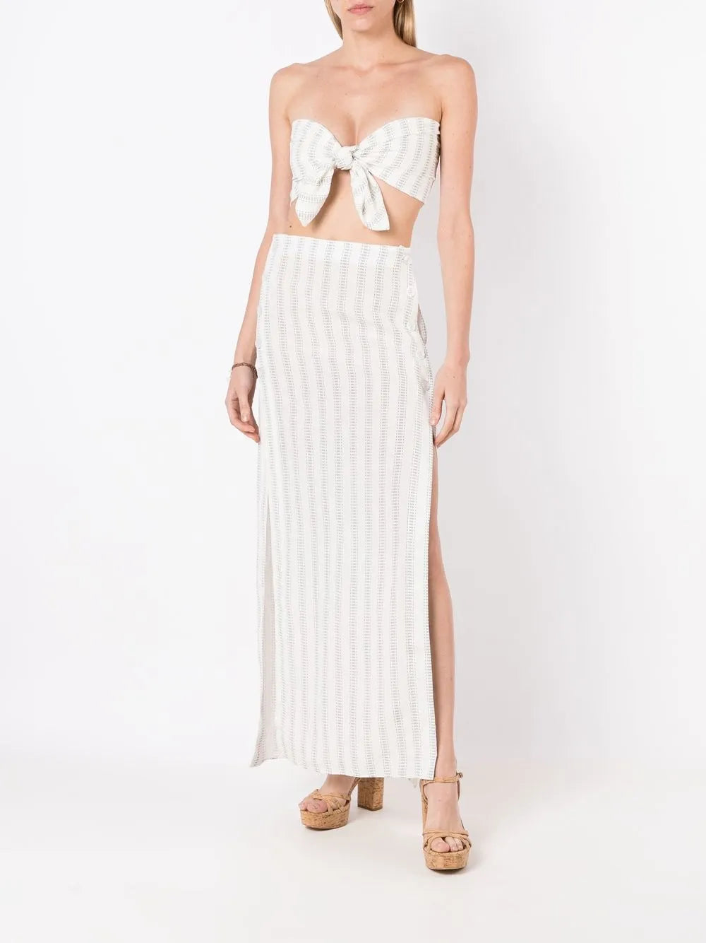 Tie-Front Printed Strapless Top