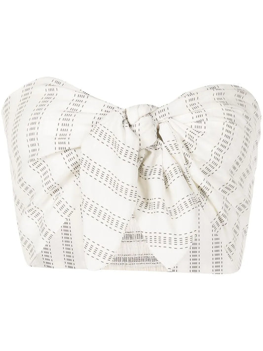 Tie-Front Printed Strapless Top
