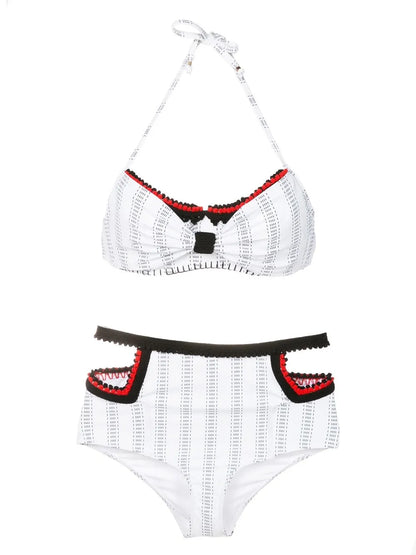 Crochet-Trim Striped Bikini Set
