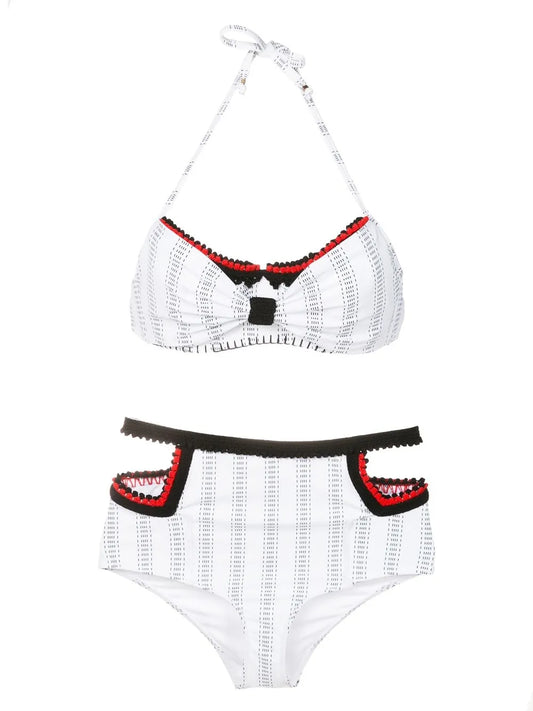 Crochet-Trim Striped Bikini Set