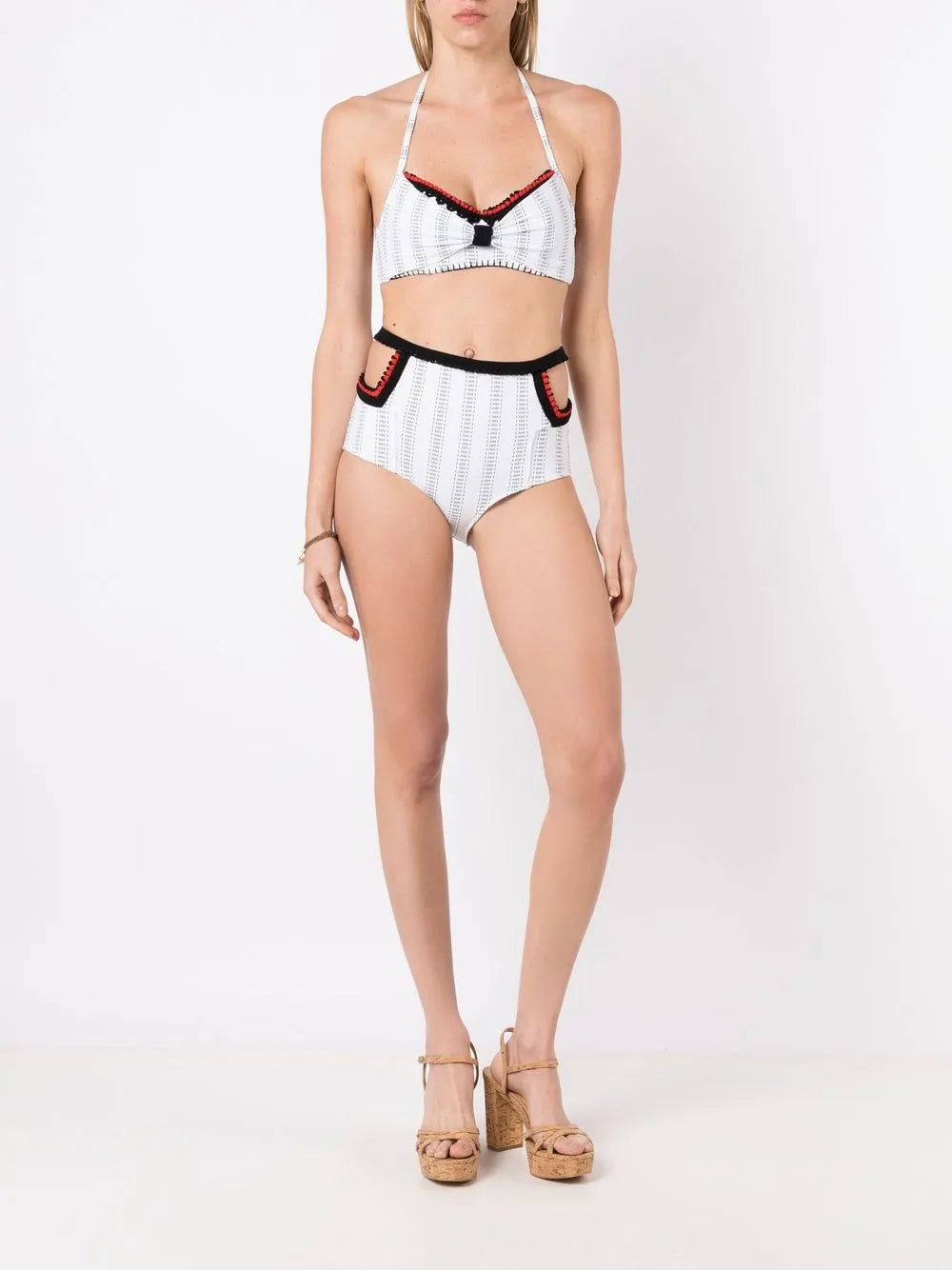 Crochet-Trim Striped Bikini Set