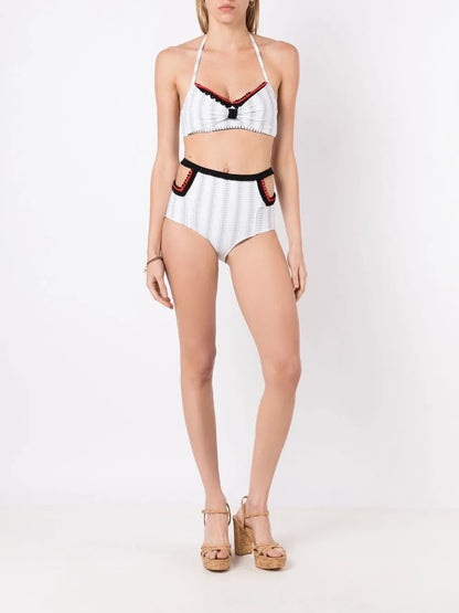 Crochet-Trim Striped Bikini Set
