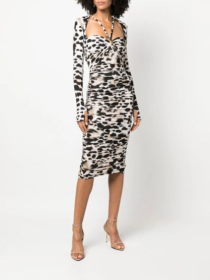 Leopard-Print Ruched Dress