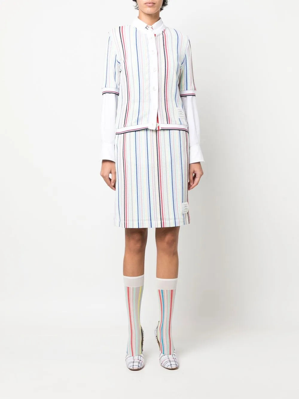 Striped Short-Sleeve Cardigan