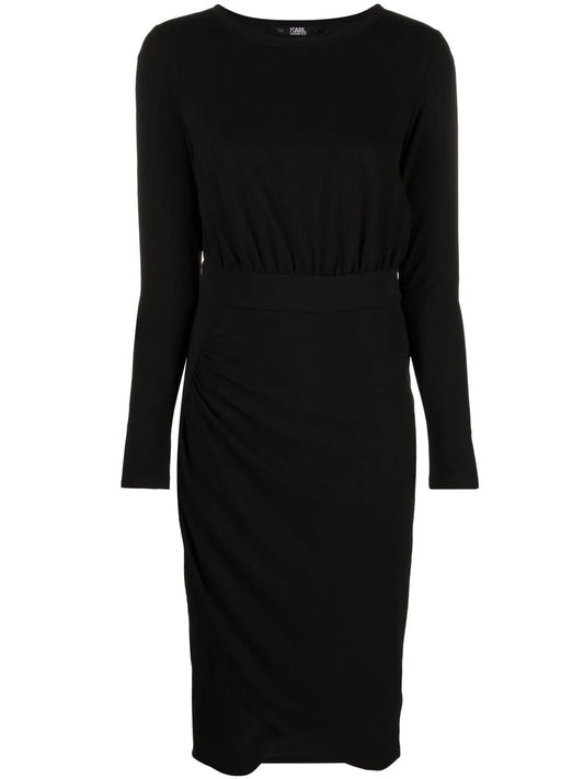 Logo-Embroidered Long-Sleeve Jersey Dress