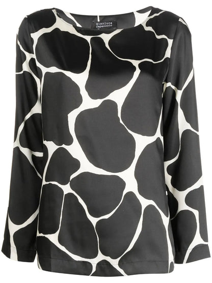 Graphic-Print Satin Top