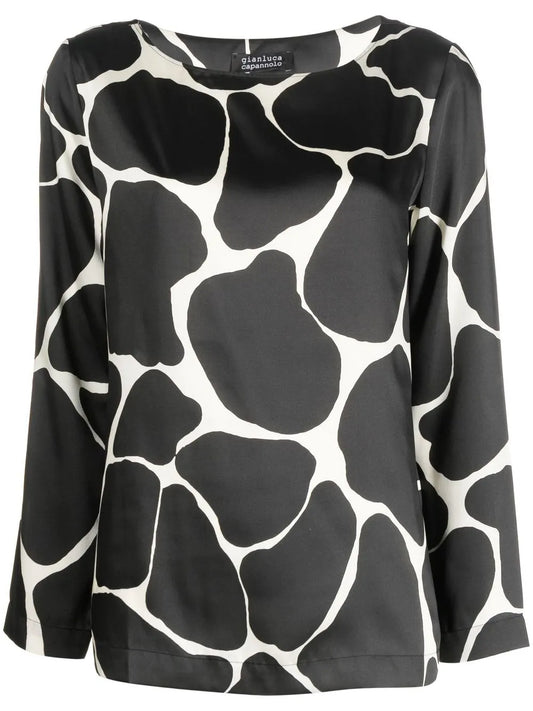 Graphic-Print Satin Top