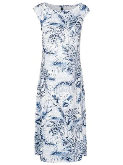 Palm-Tree Print Midi Dress