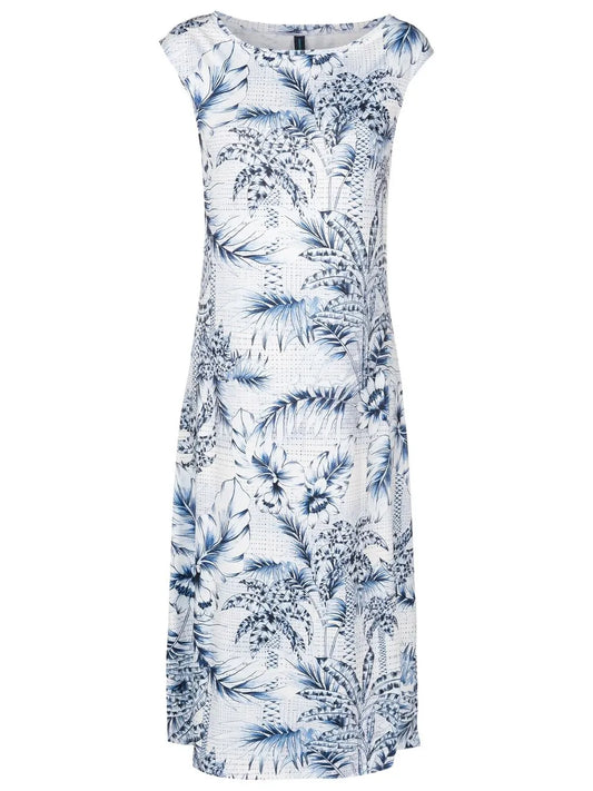Palm-Tree Print Midi Dress