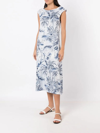 Palm-Tree Print Midi Dress