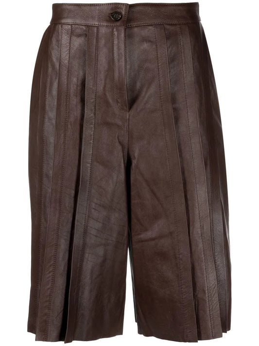 Pleated Leather Shorts