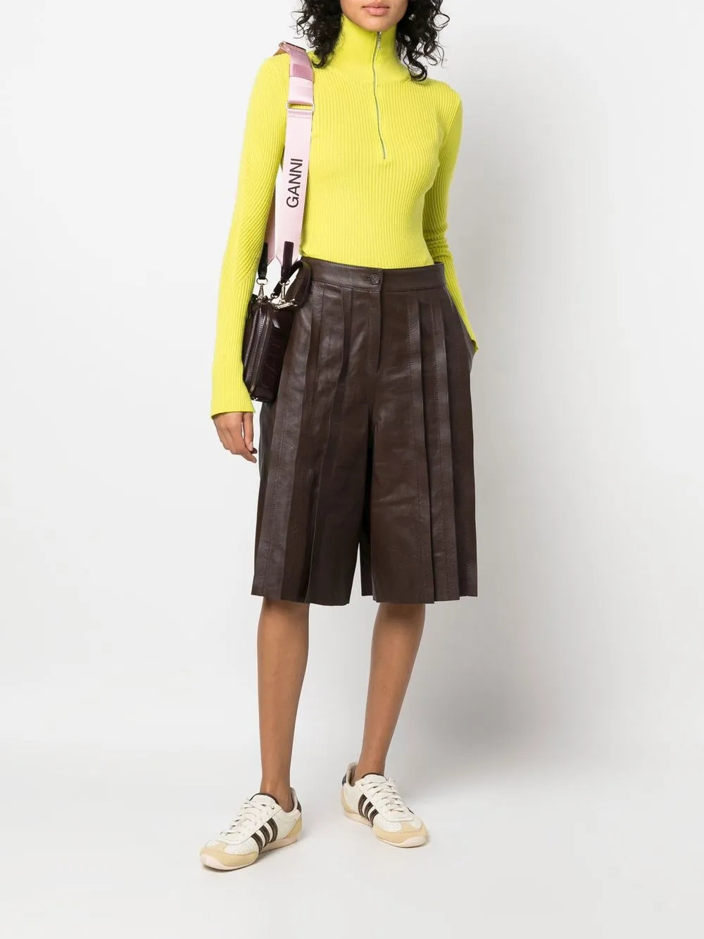 Pleated Leather Shorts