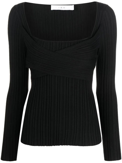 Wrap-Design Ribbed Top