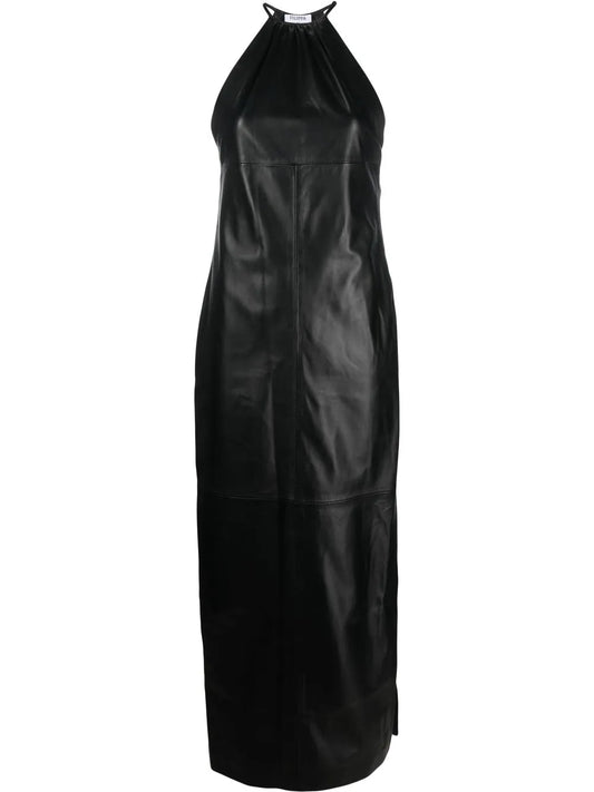 Leather Halter-Neck Maxi Dress