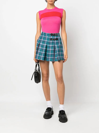 Checked Pleated Mini Skirt