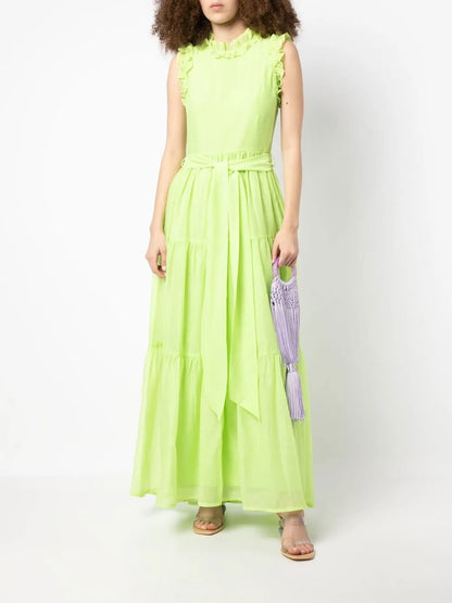 Ruffle-Trim Belted Maxi Dress
