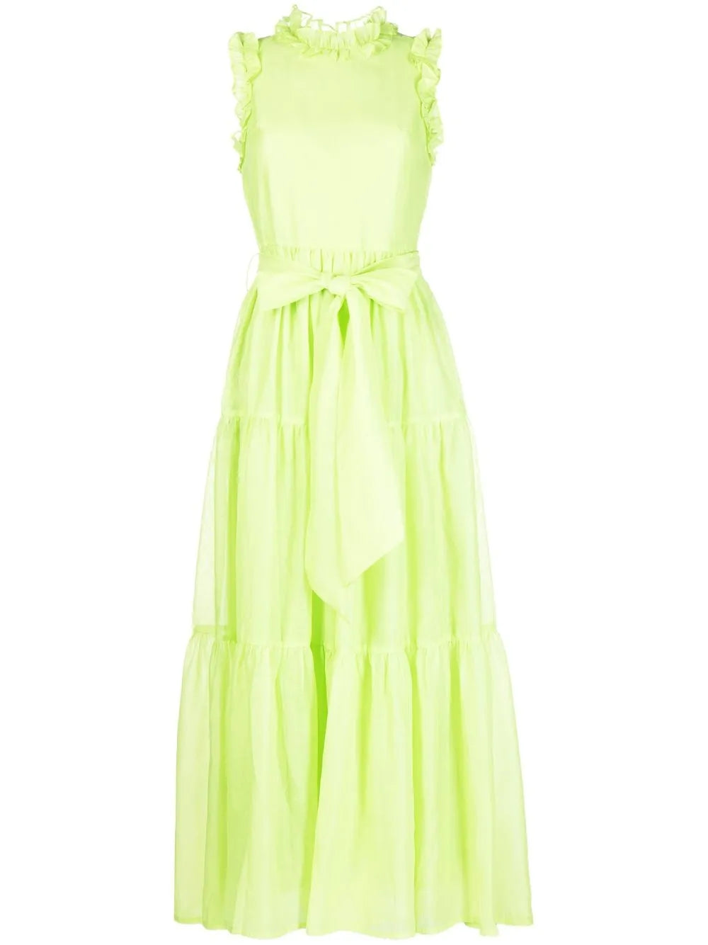 Ruffle-Trim Belted Maxi Dress