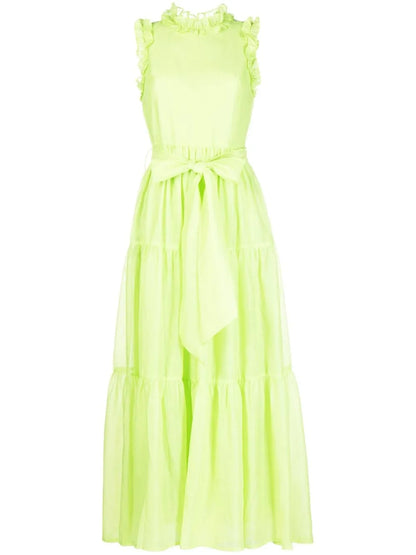 Ruffle-Trim Belted Maxi Dress