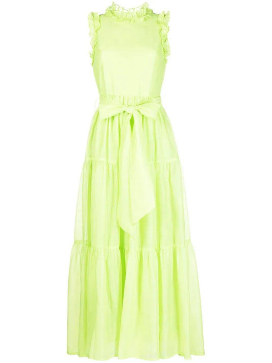 Ruffle-Trim Belted Maxi Dress