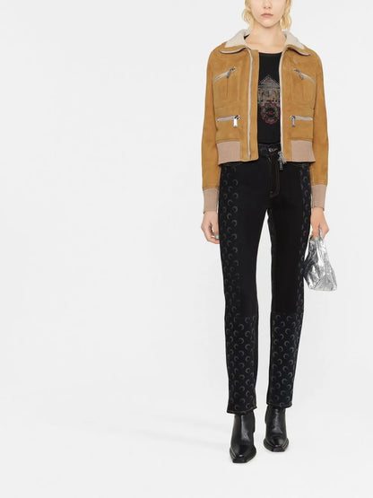 Ribbed-Detail Zipped-Up Bomber Jacket