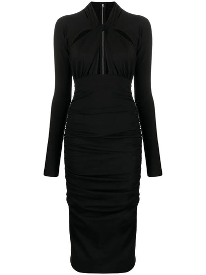 Cut-Out Draped Midi Dress